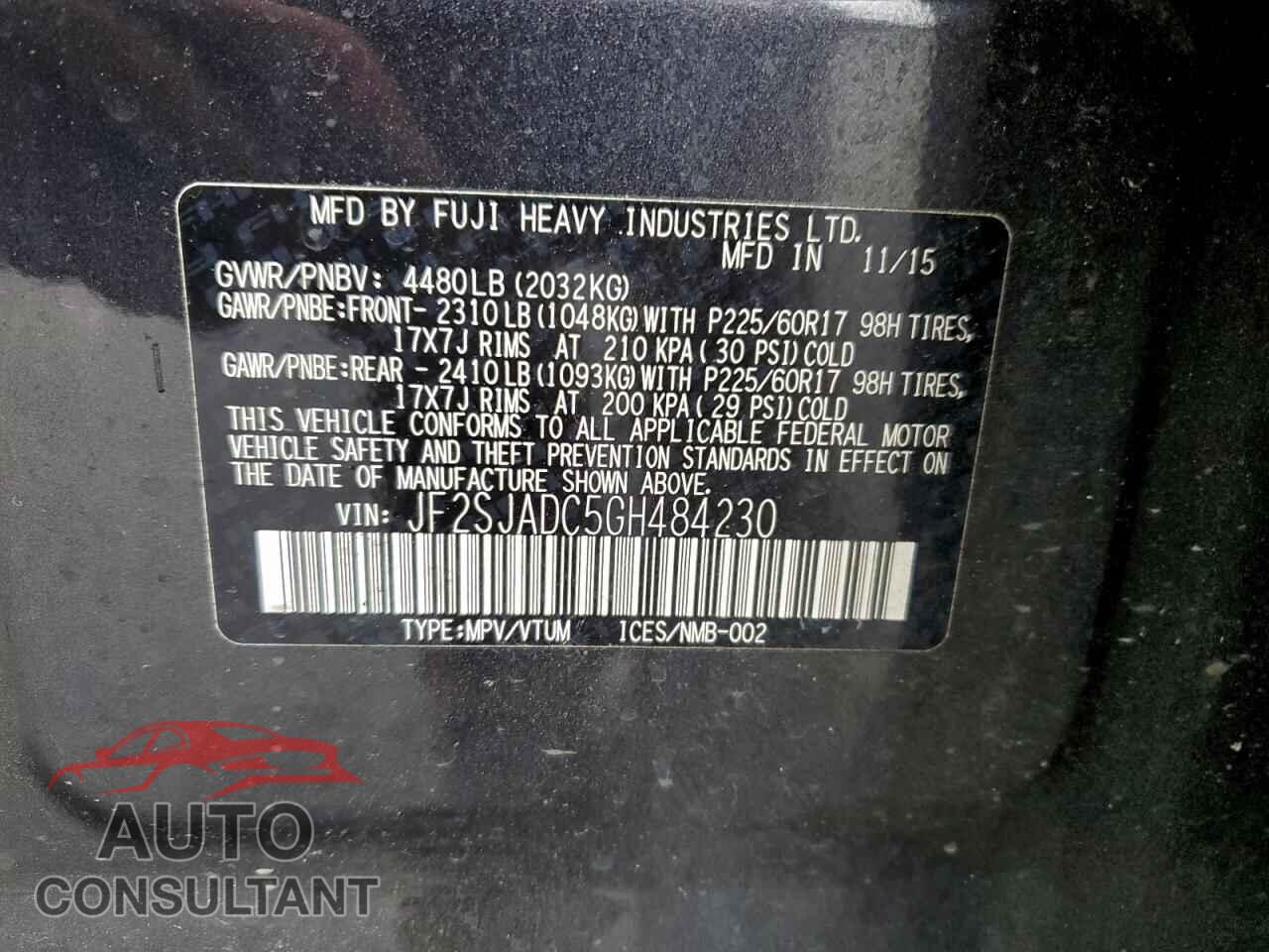 SUBARU FORESTER 2016 - JF2SJADC5GH484230
