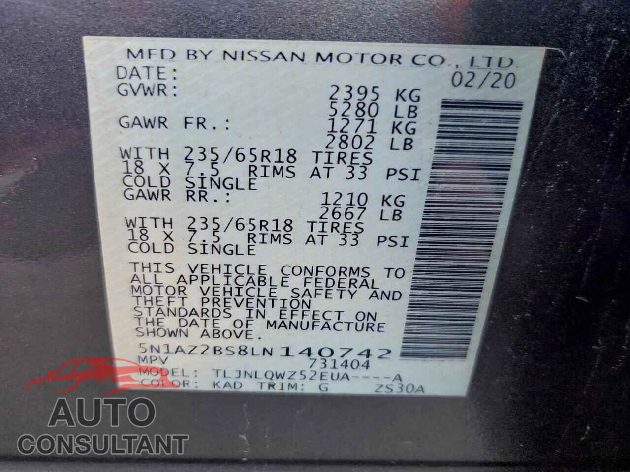 NISSAN MURANO 2020 - 5N1AZ2BS8LN140742