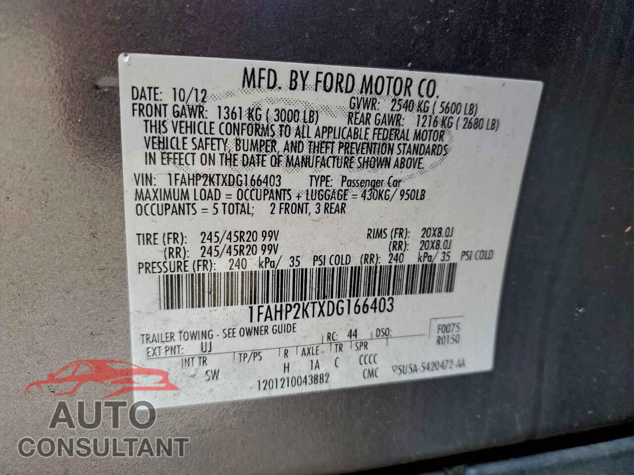FORD TAURUS 2013 - 1FAHP2KTXDG166403