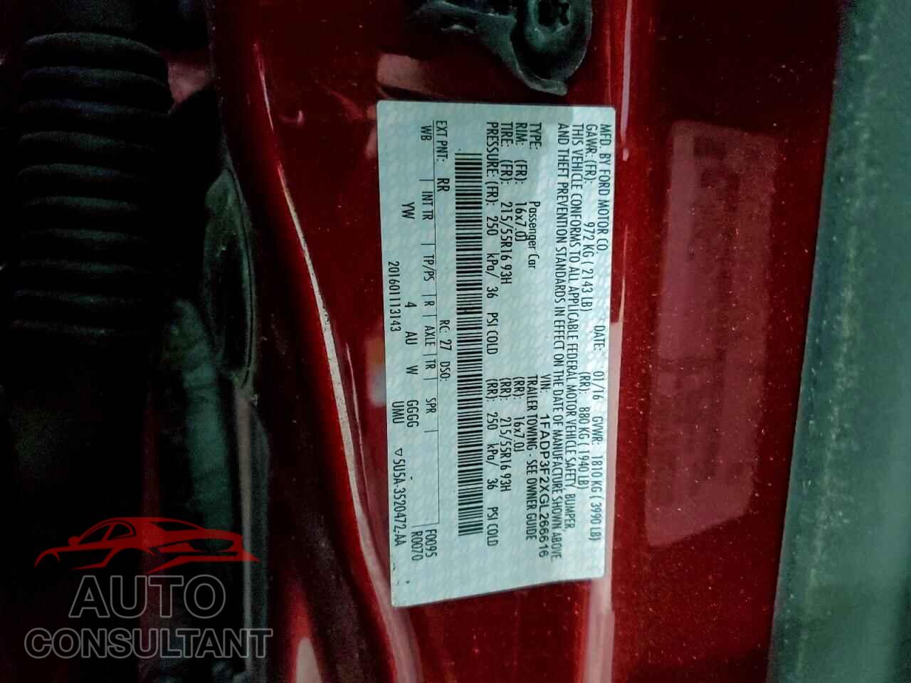 FORD FOCUS 2016 - 1FADP3F2XGL266616
