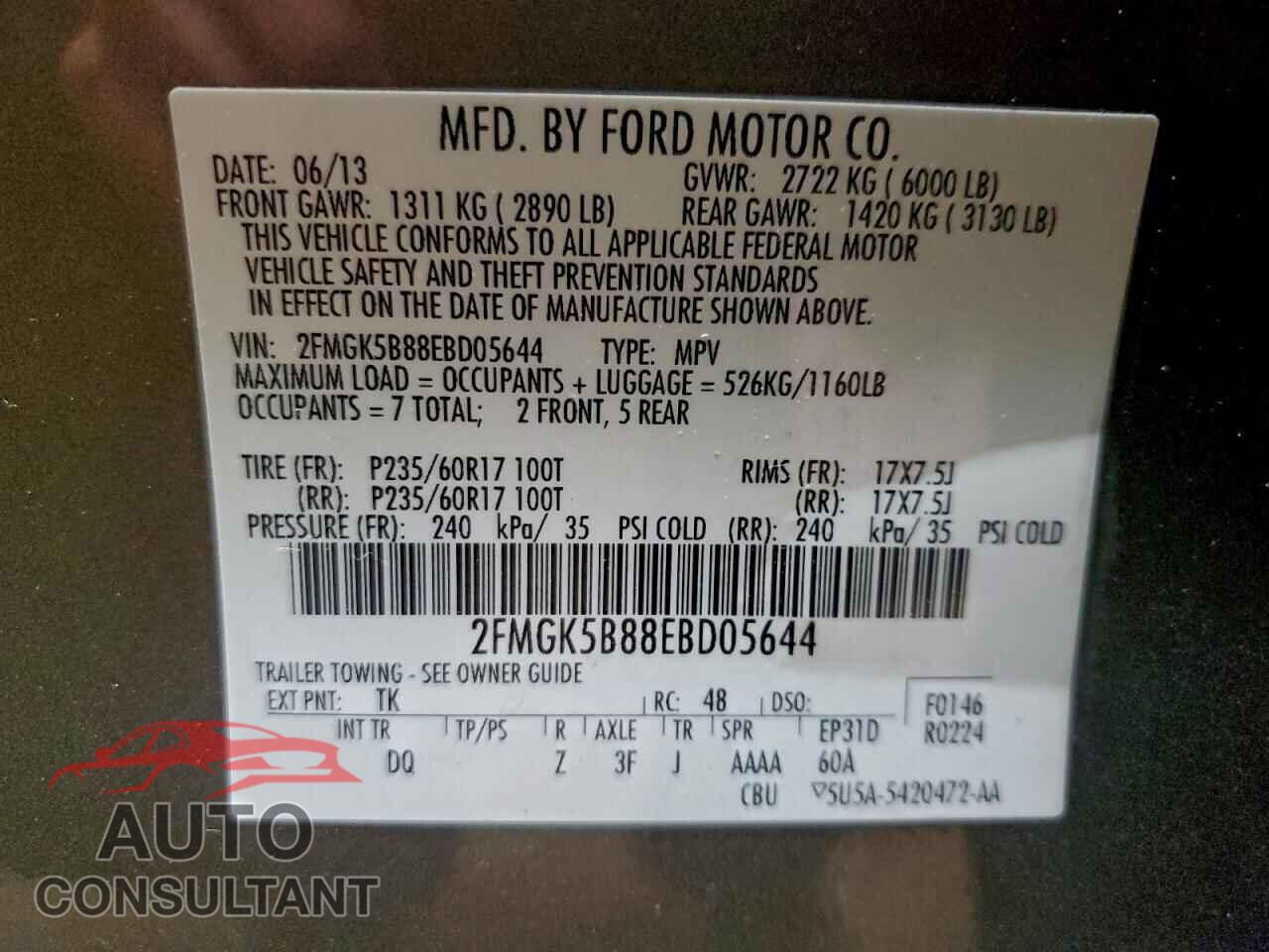 FORD FLEX 2014 - 2FMGK5B88EBD05644
