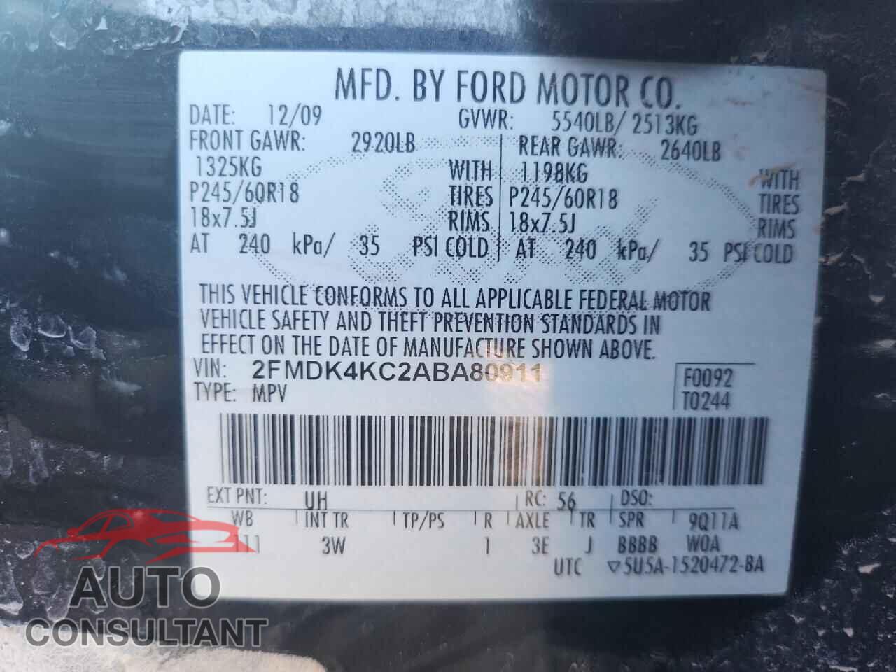 FORD EDGE 2010 - 2FMDK4KC2ABA80911