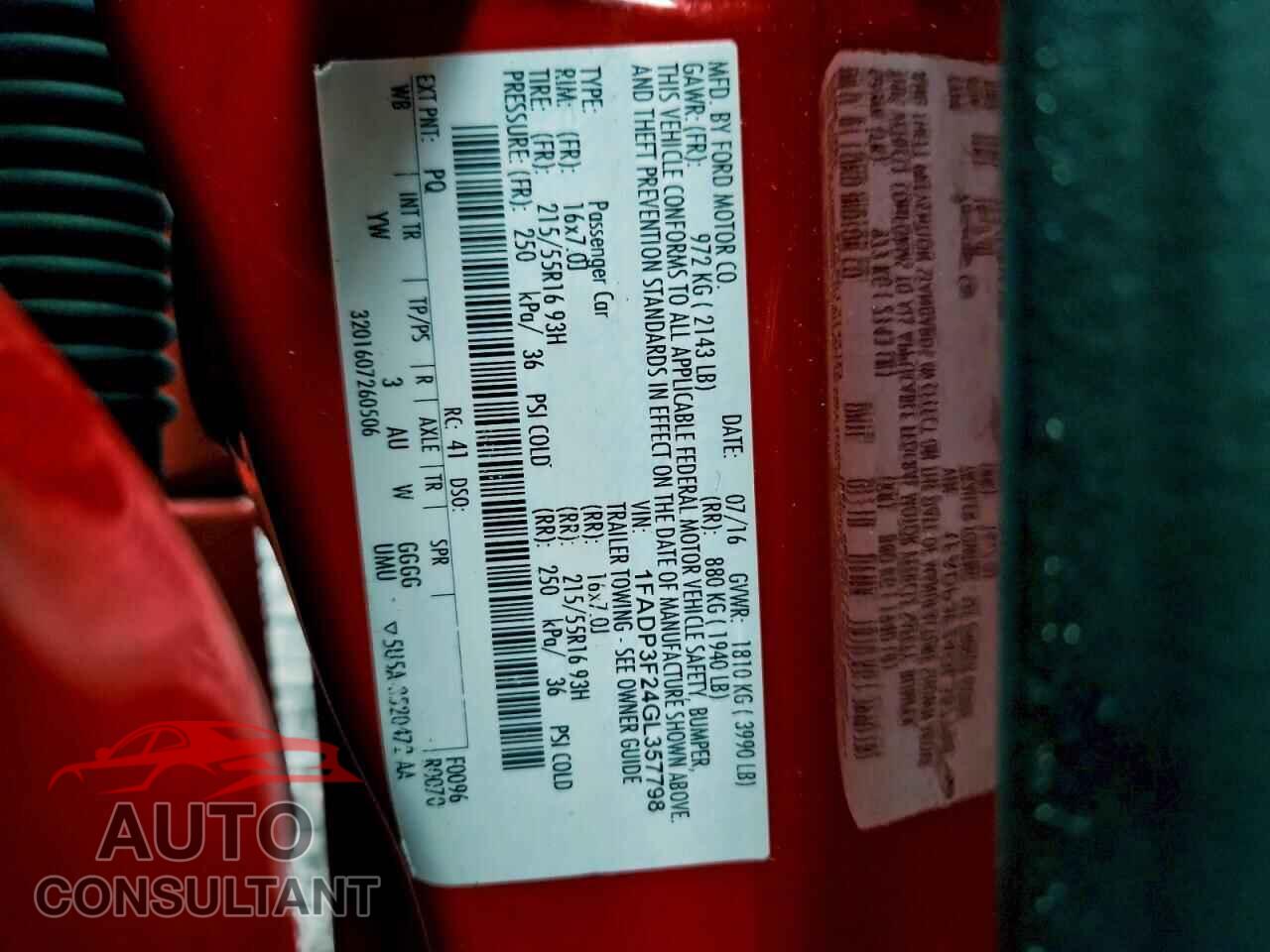 FORD FOCUS 2016 - 1FADP3F24GL357798
