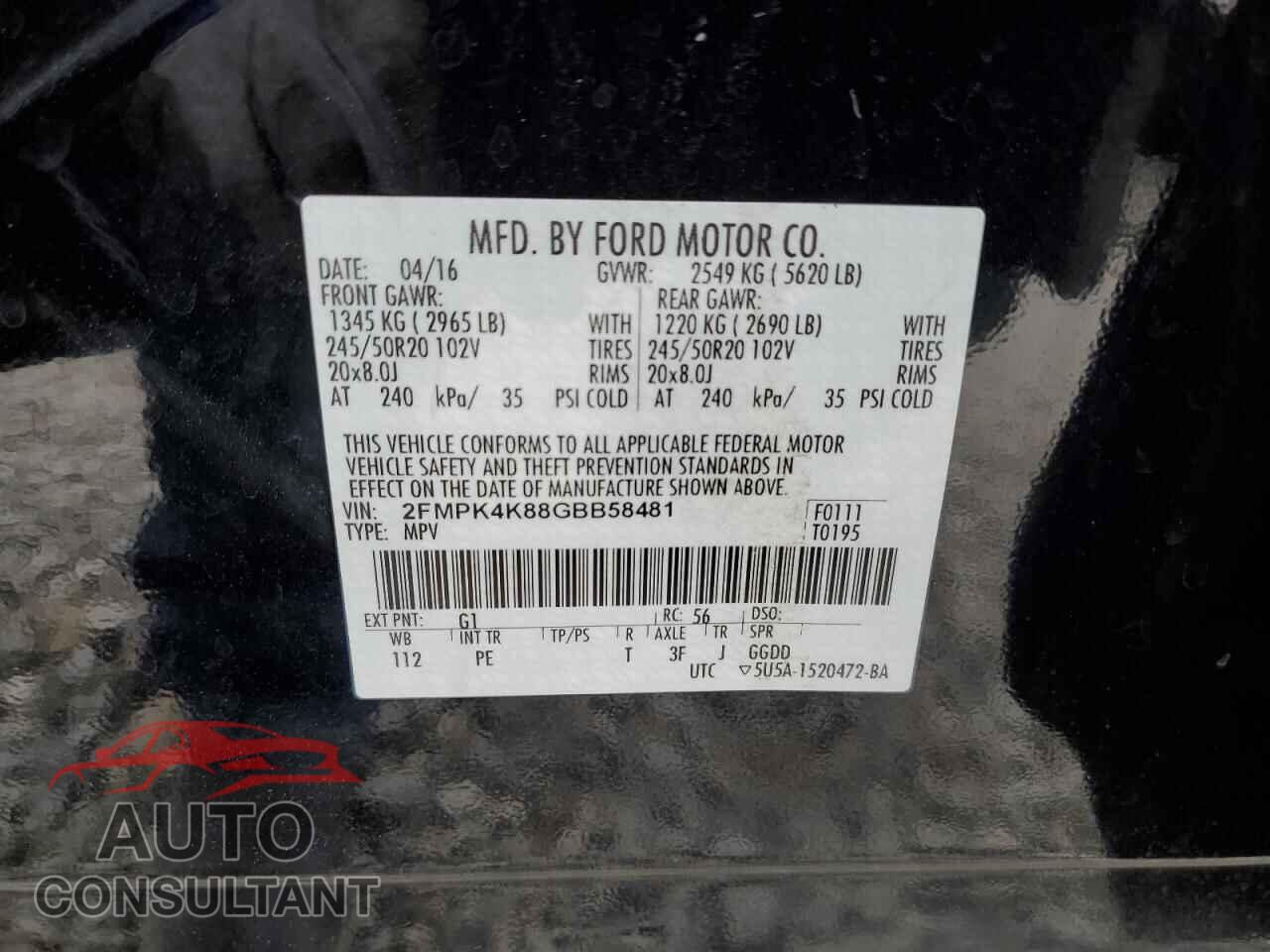 FORD EDGE 2016 - 2FMPK4K88GBB58481