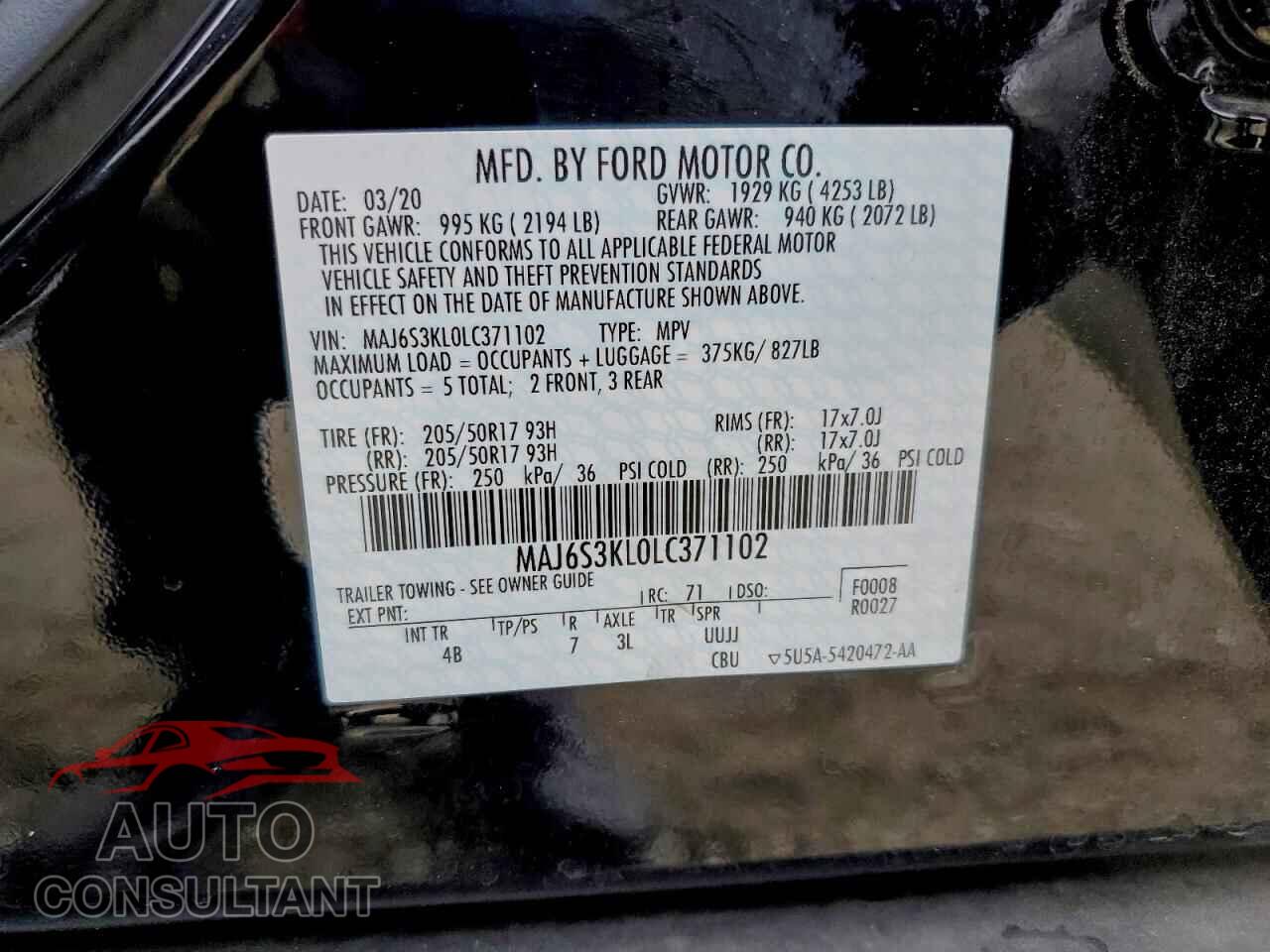FORD ECOSPORT 2020 - MAJ6S3KL0LC371102