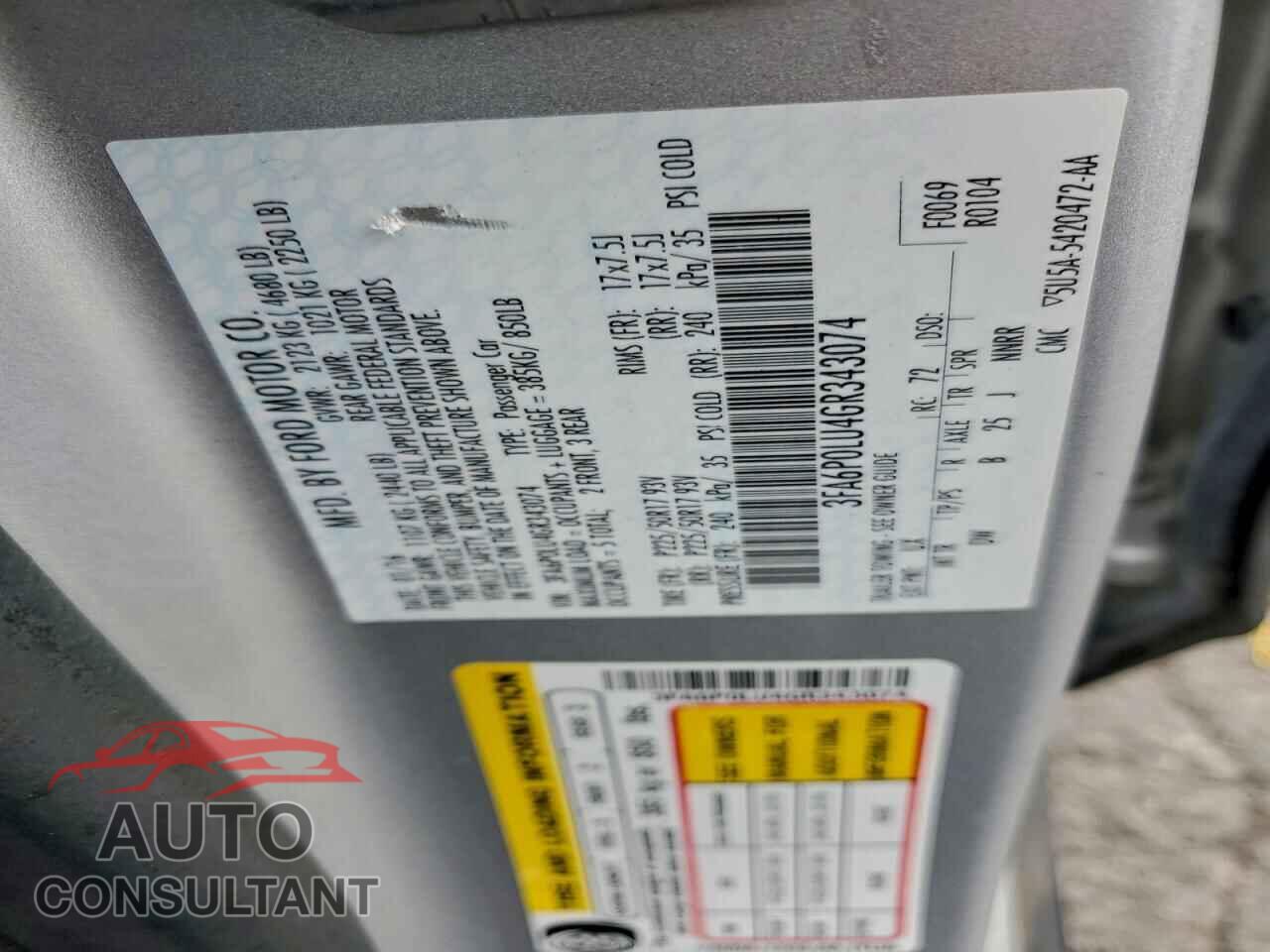 FORD FUSION 2016 - 3FA6P0LU4GR343074