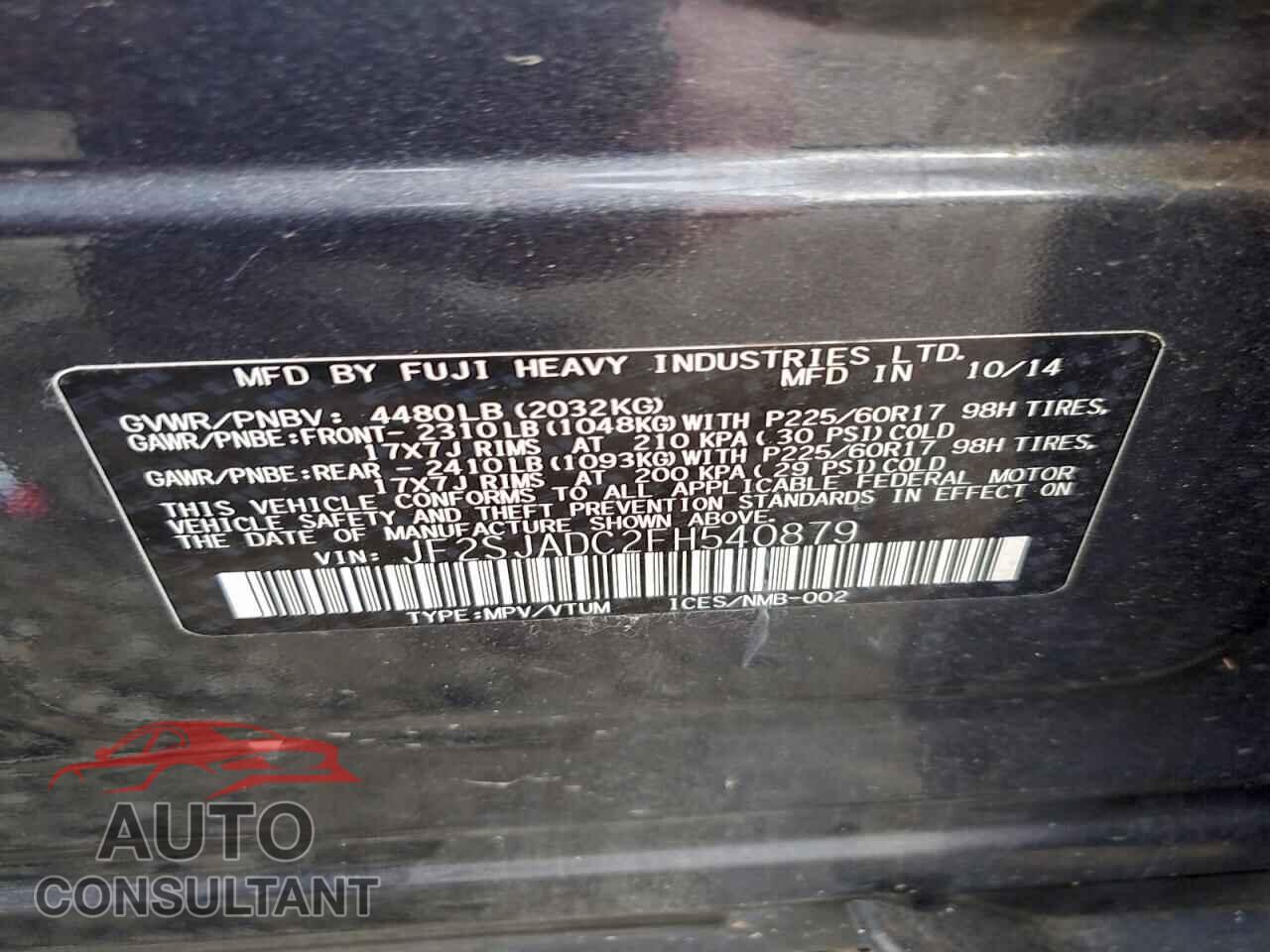 SUBARU FORESTER 2015 - JF2SJADC2FH540879