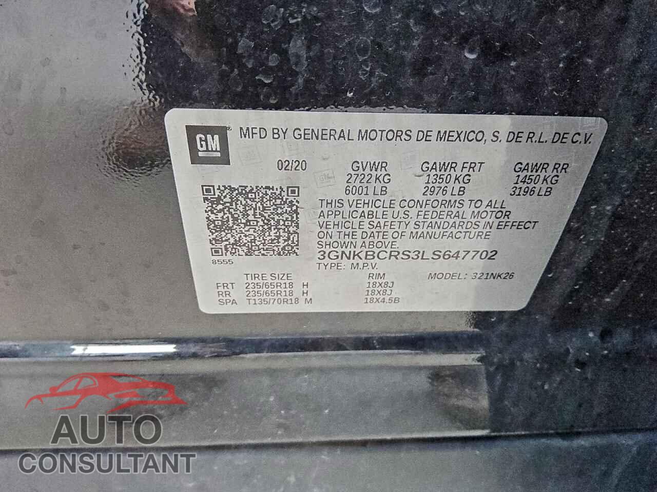 CHEVROLET BLAZER 2020 - 3GNKBCRS3LS647702