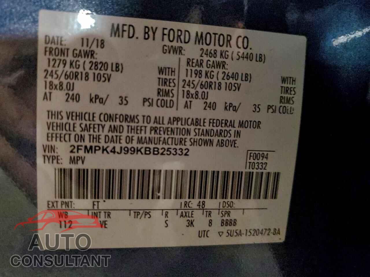 FORD EDGE 2019 - 2FMPK4J99KBB25332