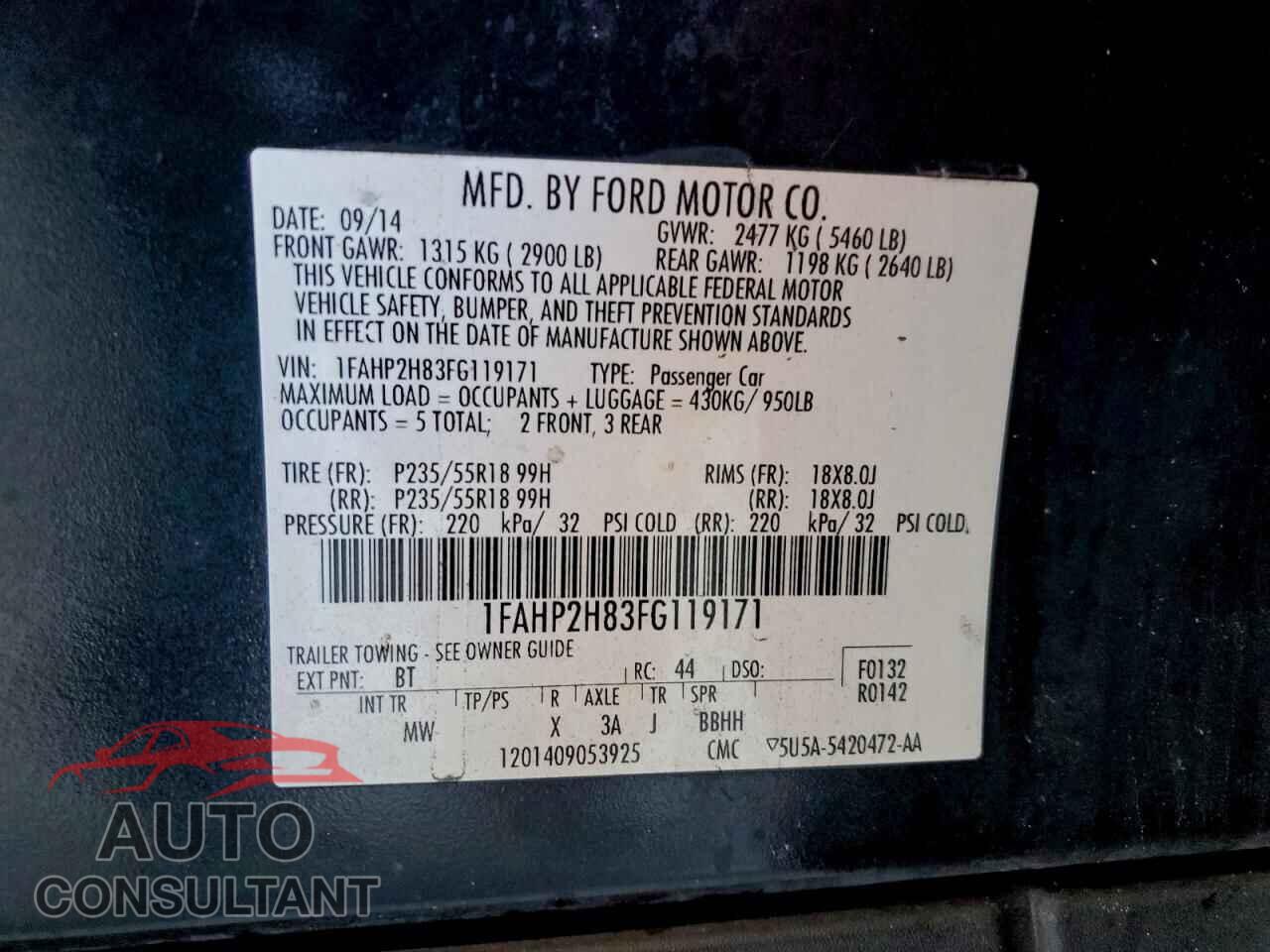 FORD TAURUS 2015 - 1FAHP2H83FG119171