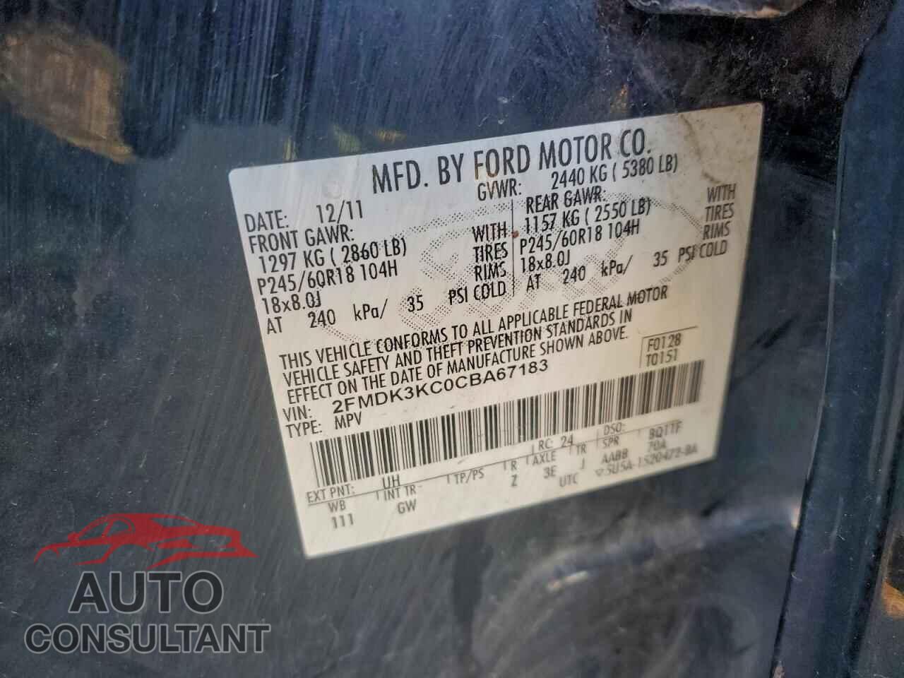FORD EDGE 2012 - 2FMDK3KC0CBA67183