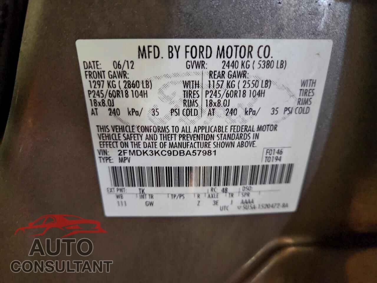 FORD EDGE 2013 - 2FMDK3KC9DBA57981