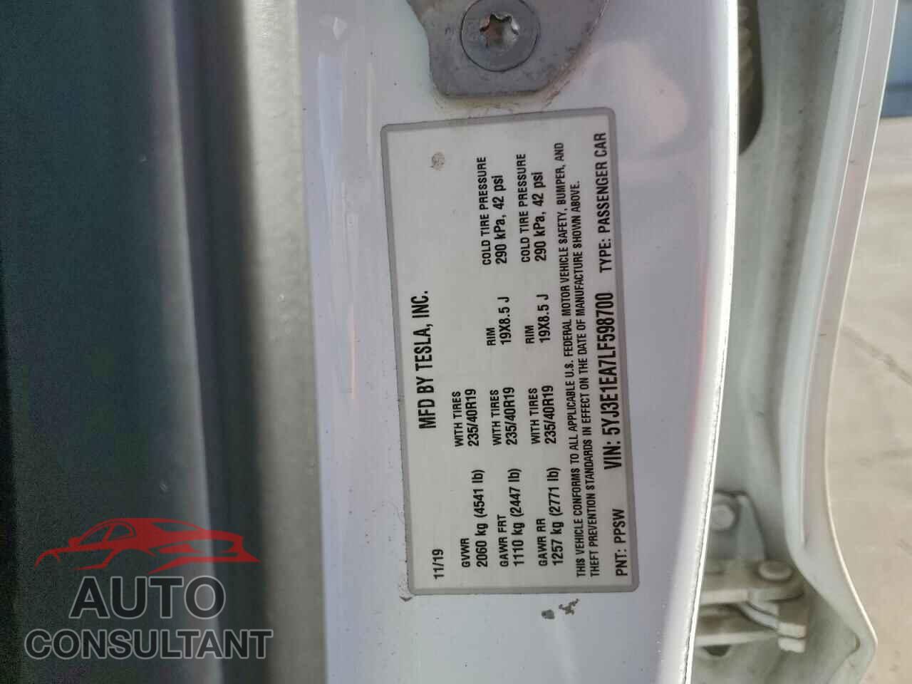 TESLA MODEL 3 2020 - 5YJ3E1EA7LF598700