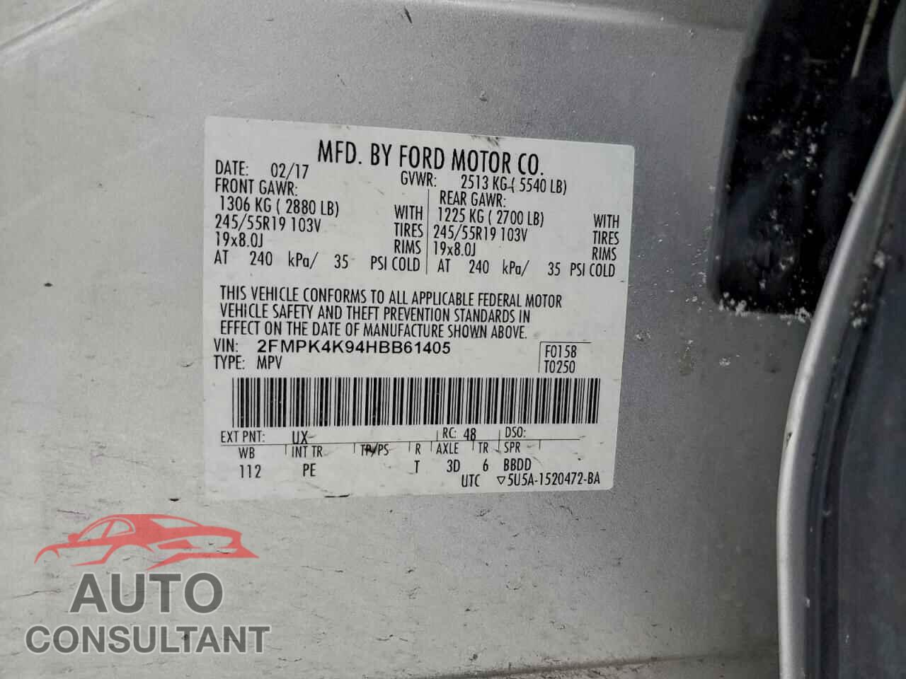 FORD EDGE 2017 - 2FMPK4K94HBB61405