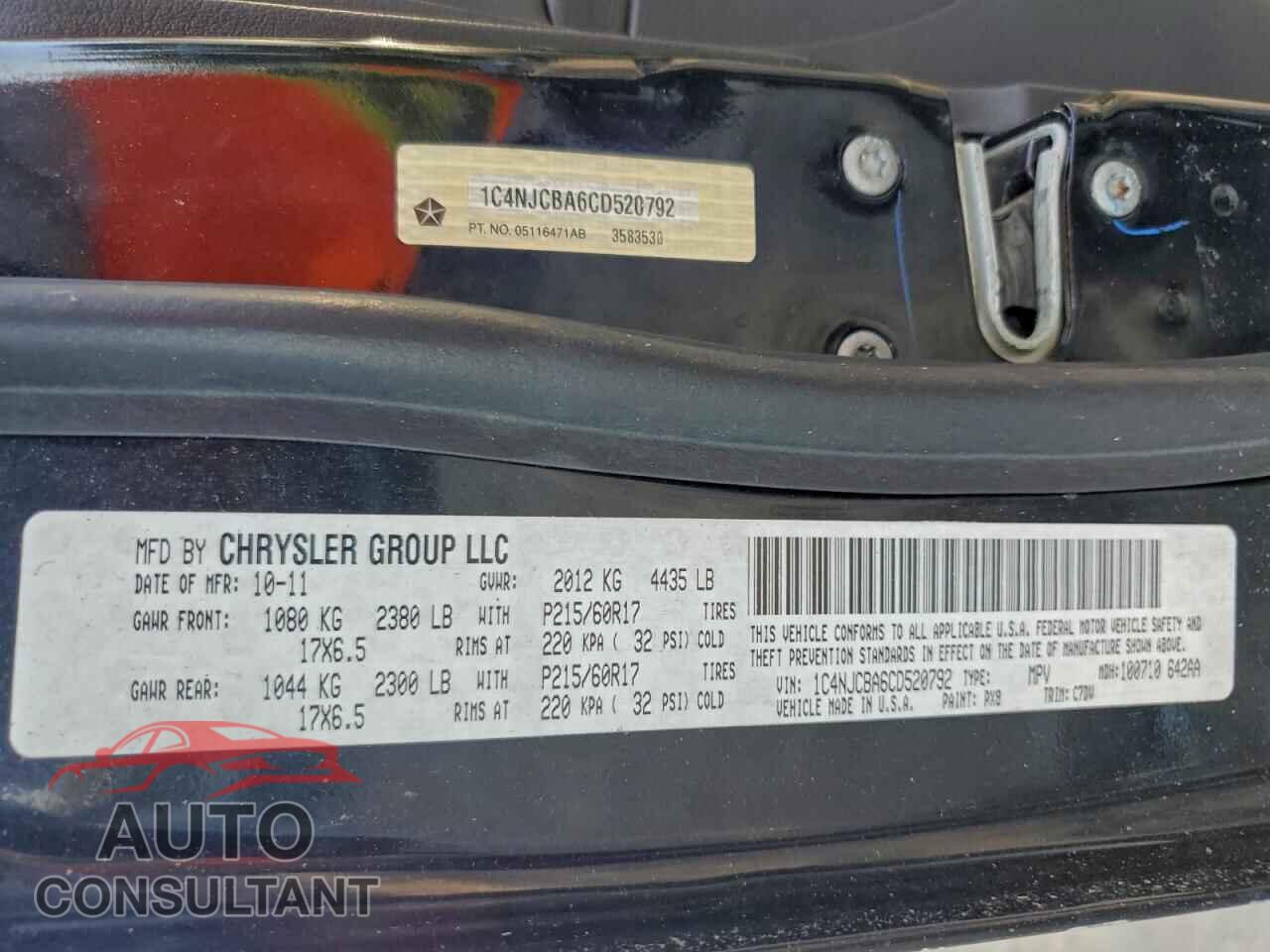 JEEP COMPASS 2012 - 1C4NJCBA6CD520792