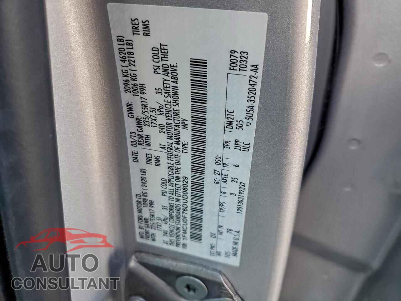 FORD ESCAPE 2013 - 1FMCU0F76DUD08029
