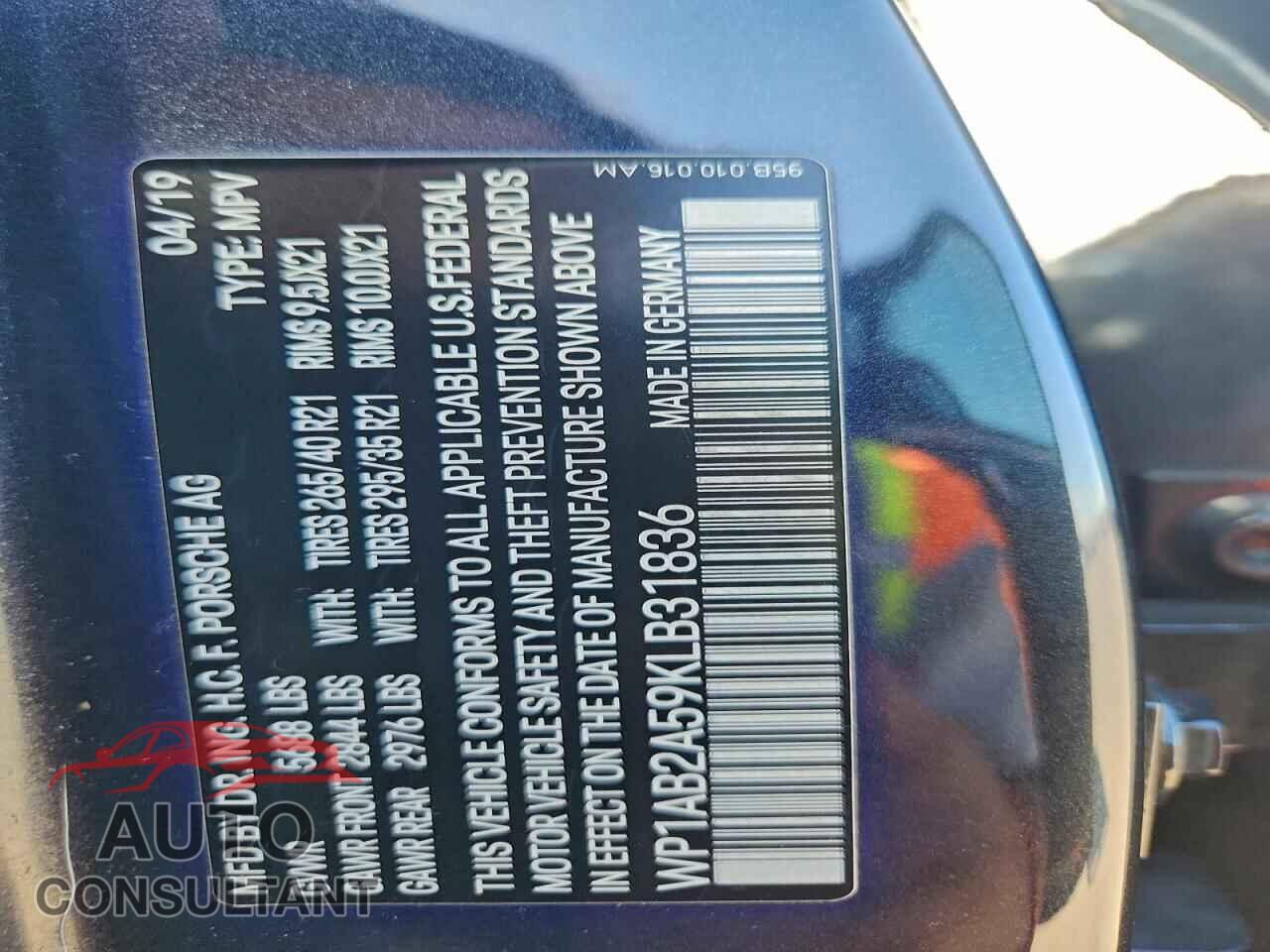 PORSCHE MACAN 2019 - WP1AB2A59KLB31836