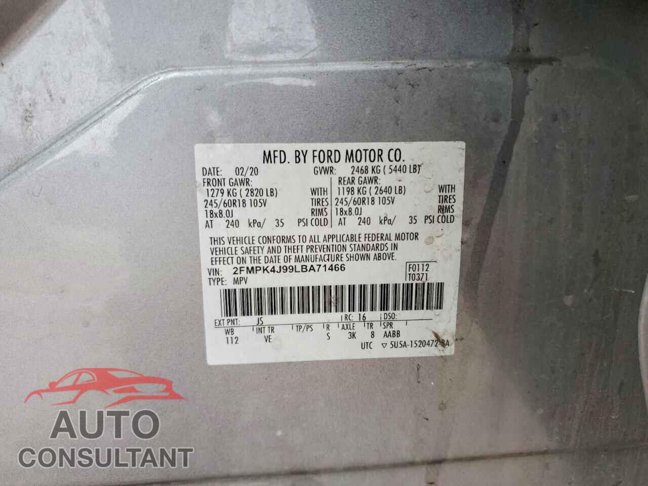 FORD EDGE 2020 - 2FMPK4J99LBA71466