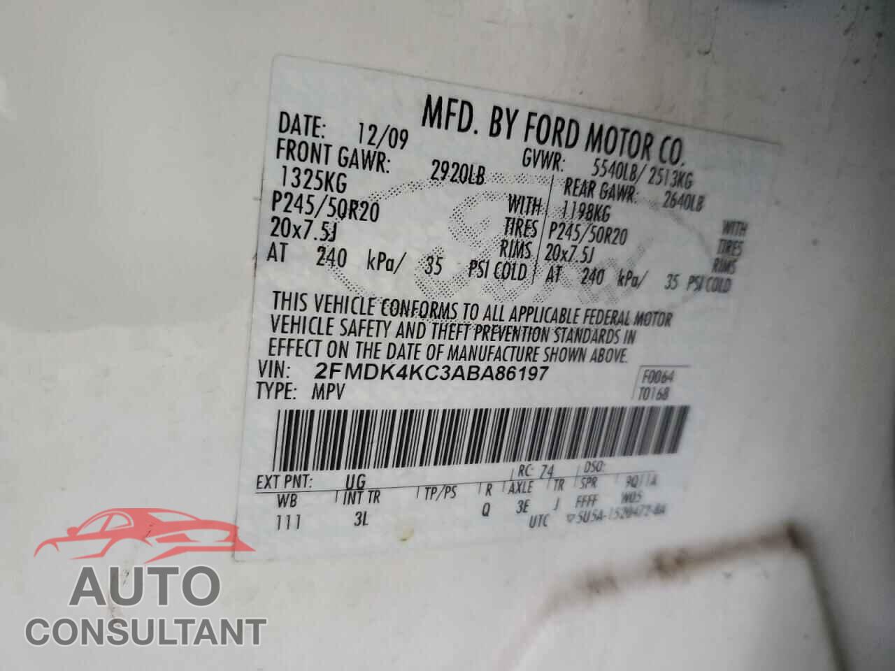 FORD EDGE 2010 - 2FMDK4KC3ABA86197