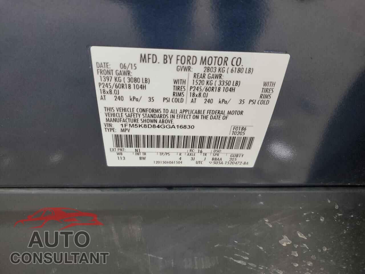FORD EXPLORER 2016 - 1FM5K8D84GGA16830