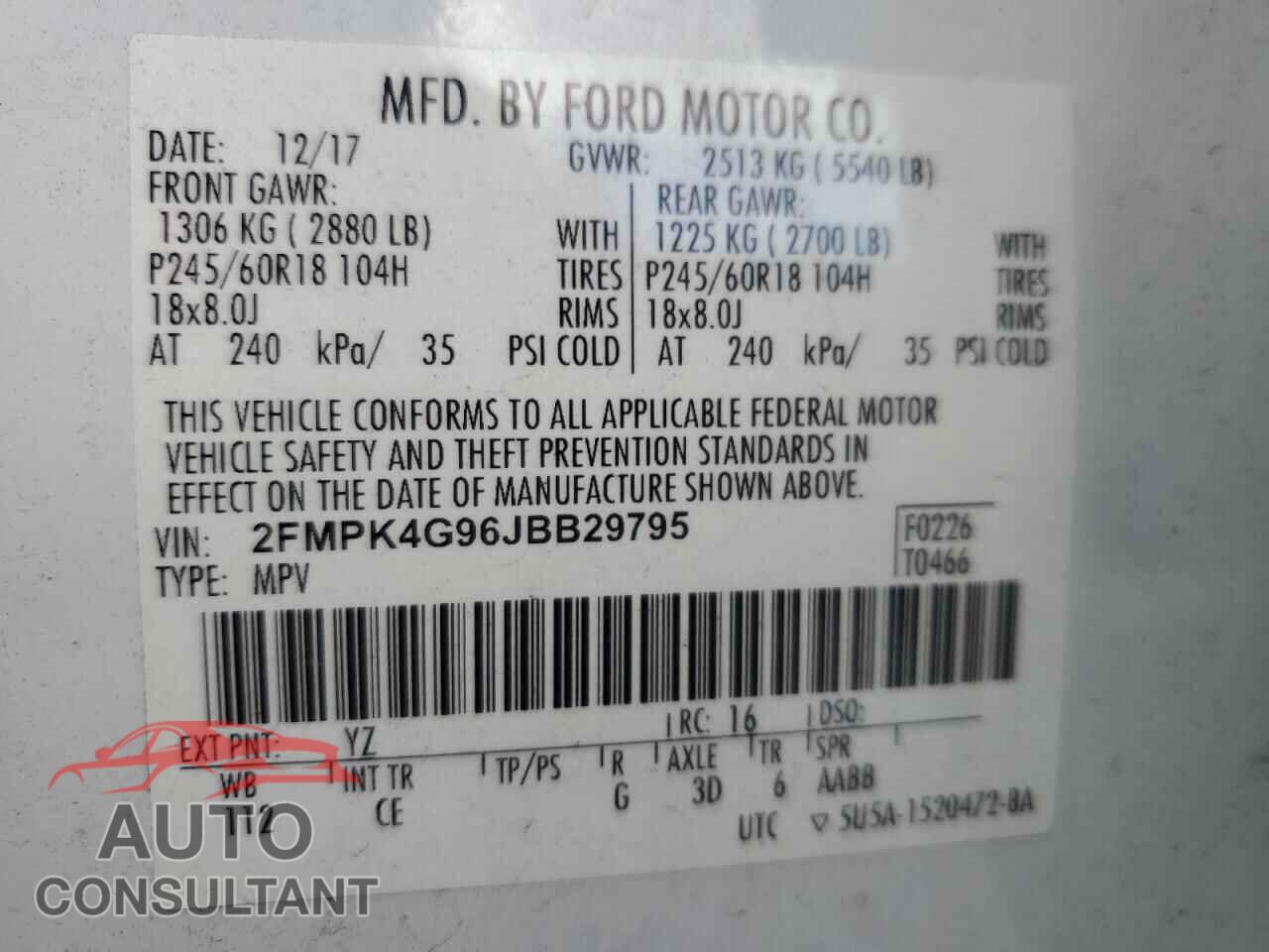 FORD EDGE 2018 - 2FMPK4G96JBB29795