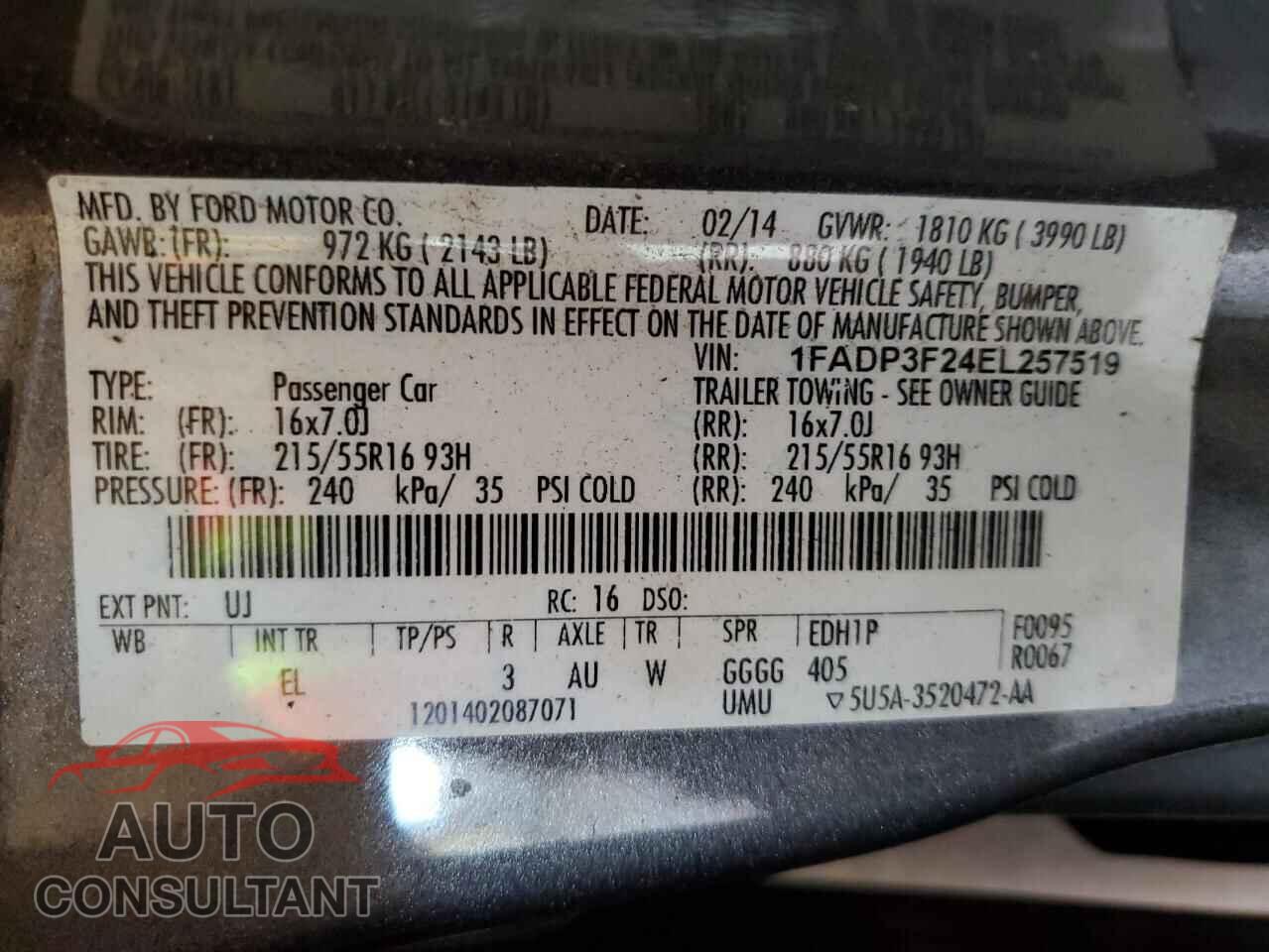 FORD FOCUS 2014 - 1FADP3F24EL257519