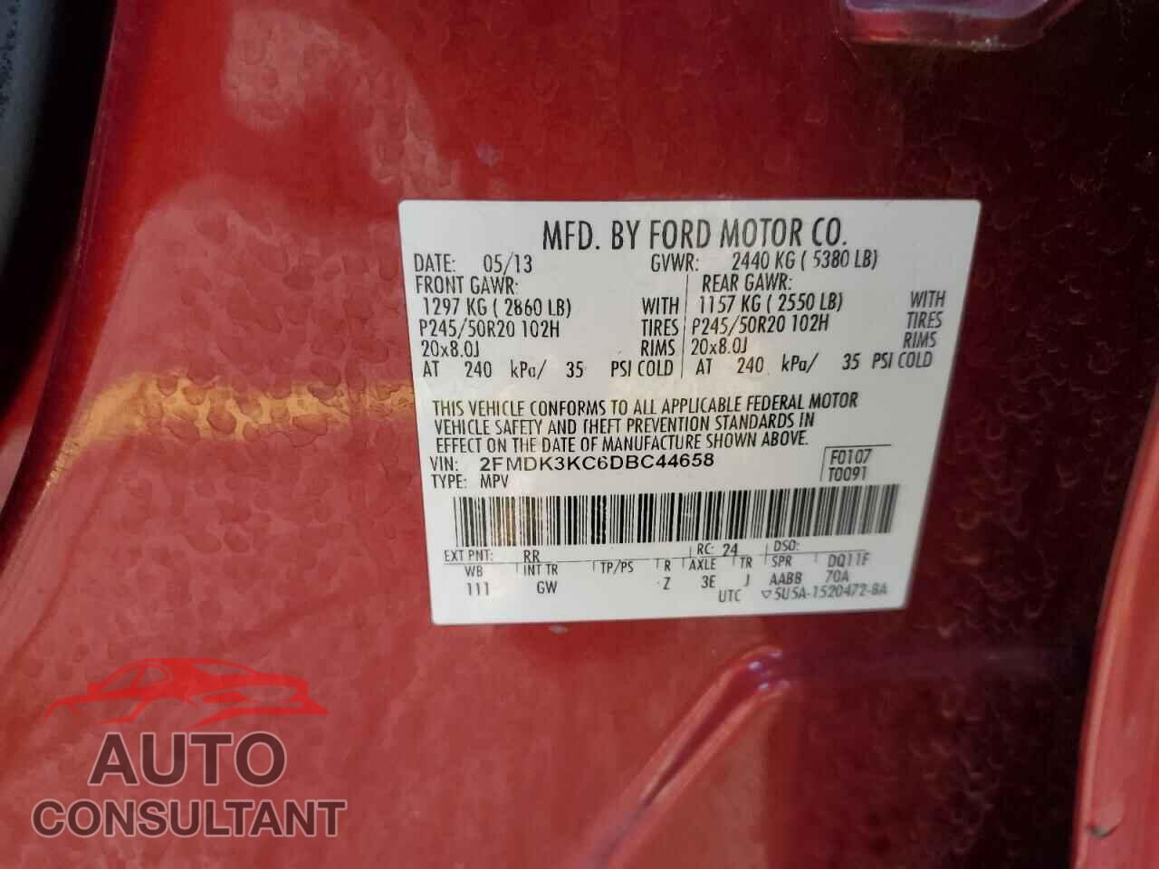 FORD EDGE 2013 - 2FMDK3KC6DBC44658
