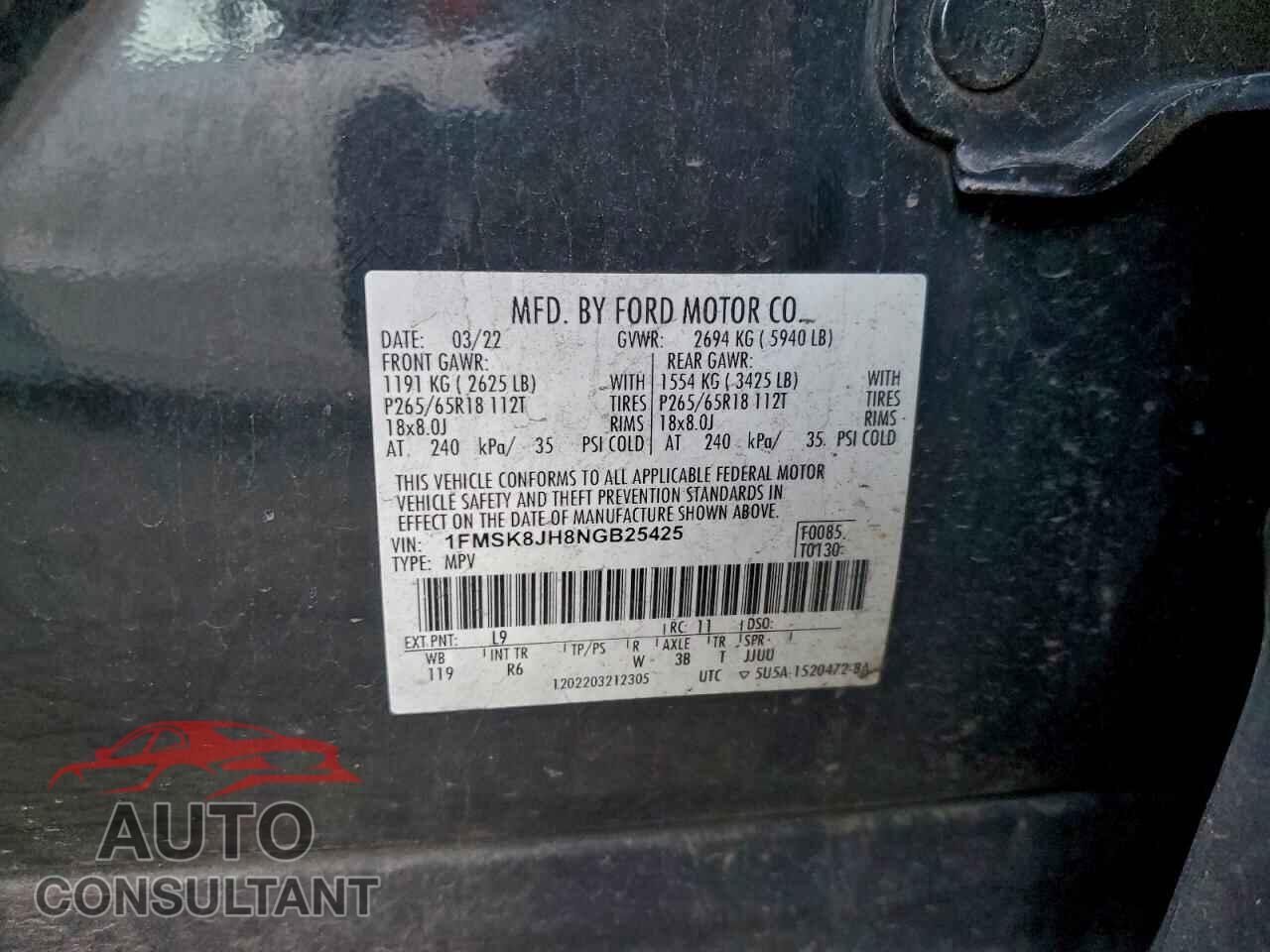 FORD EXPLORER 2022 - 1FMSK8JH8NGB25425