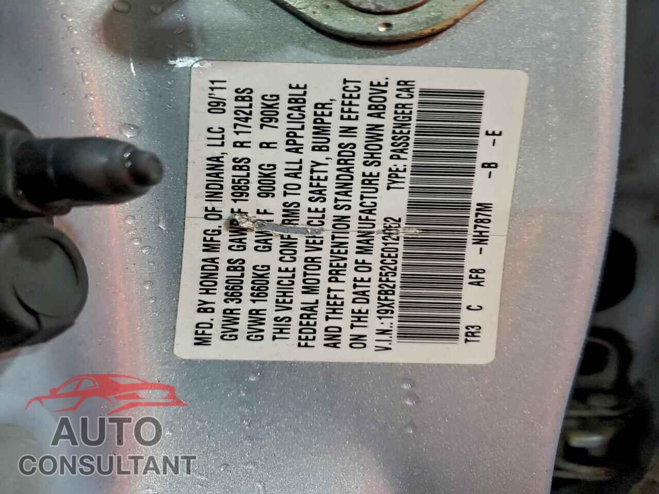 HONDA CIVIC 2012 - 19XFB2F52CE012052