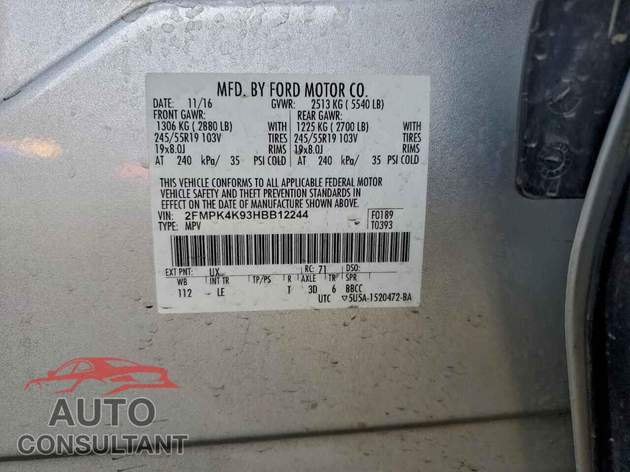 FORD EDGE 2017 - 2FMPK4K93HBB12244