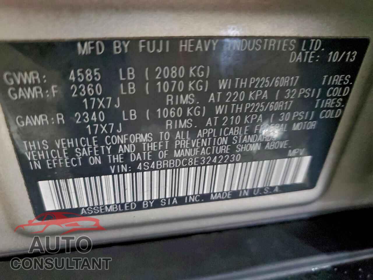 SUBARU OUTBACK 2014 - 4S4BRBDC8E3242230