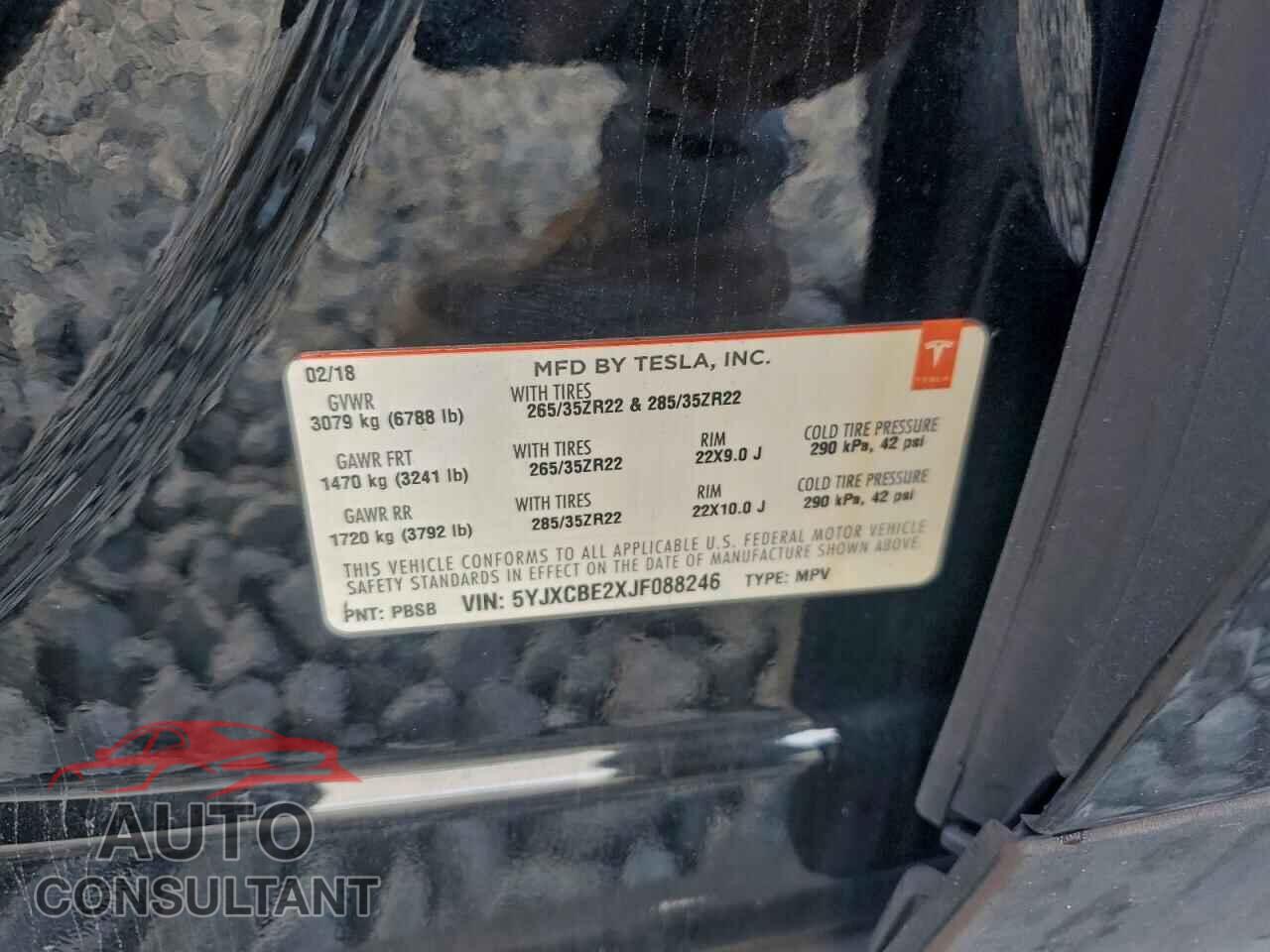 TESLA MODEL X 2018 - 5YJXCBE2XJF088246