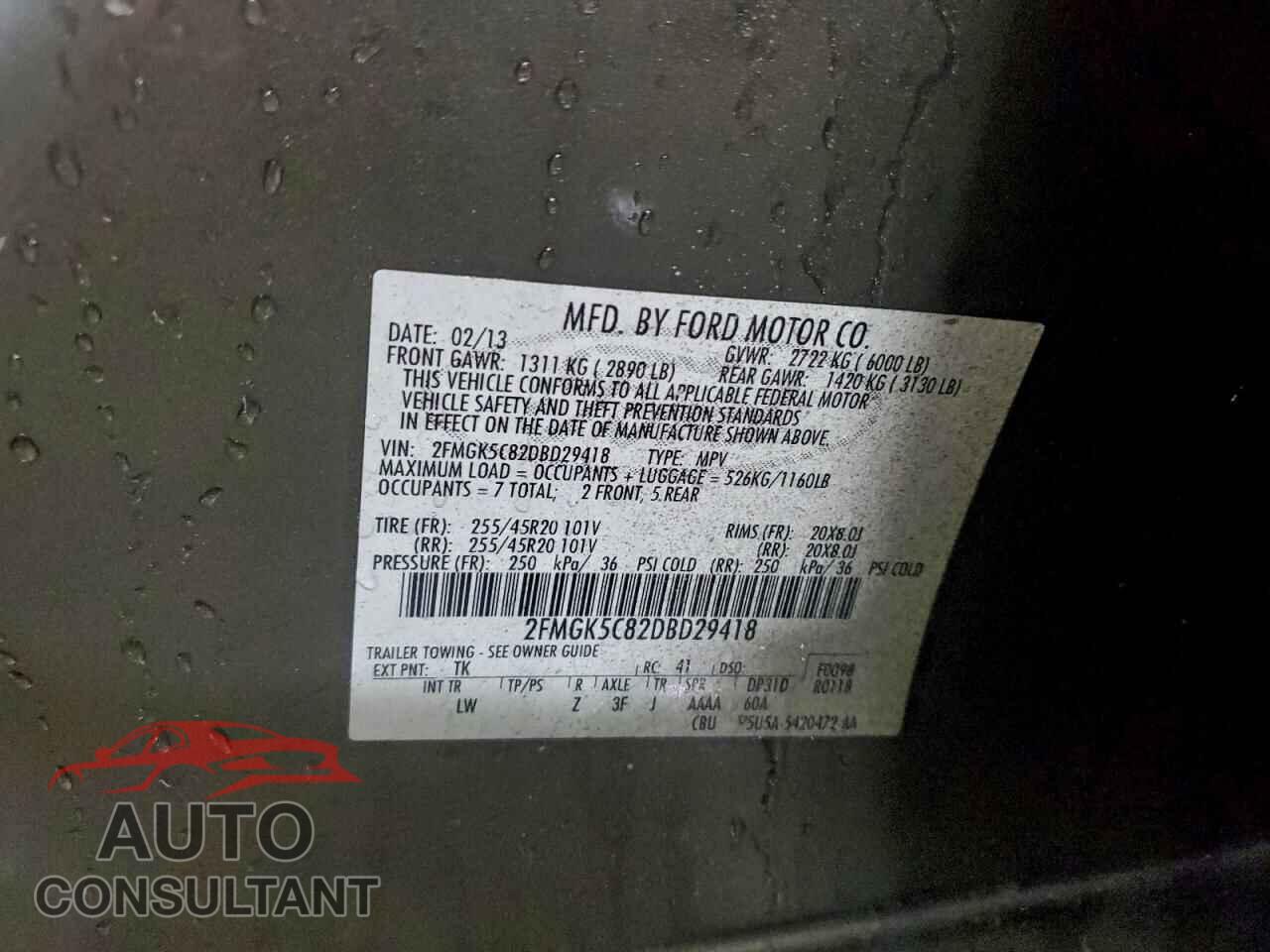 FORD FLEX 2013 - 2FMGK5C82DBD29418