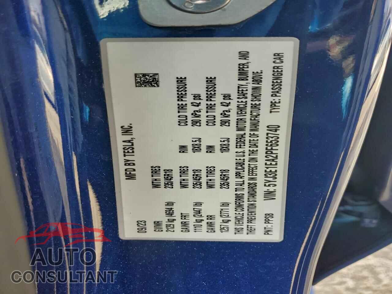 TESLA MODEL 3 2023 - 5YJ3E1EA2PF653740