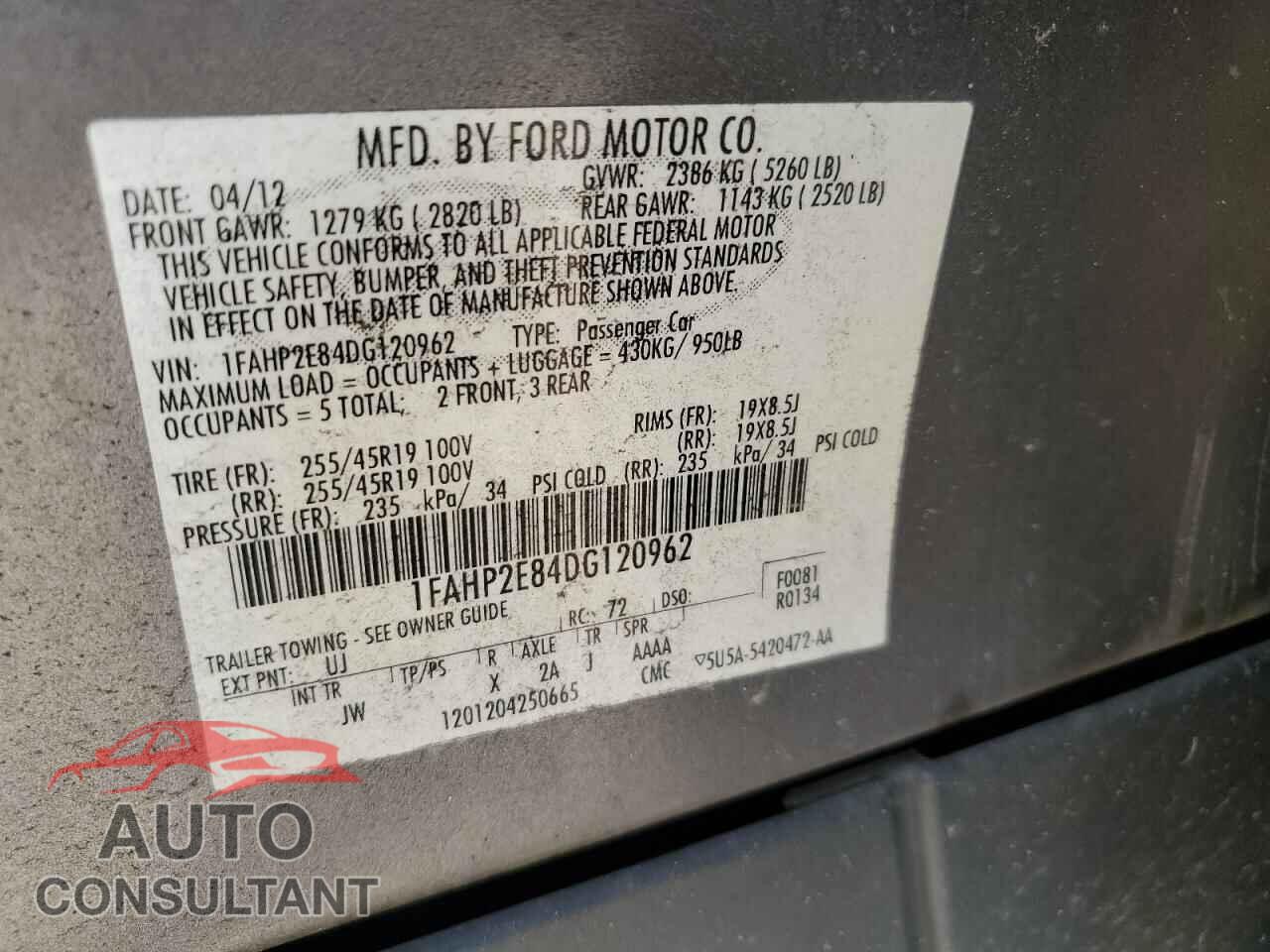 FORD TAURUS 2013 - 1FAHP2E84DG120962