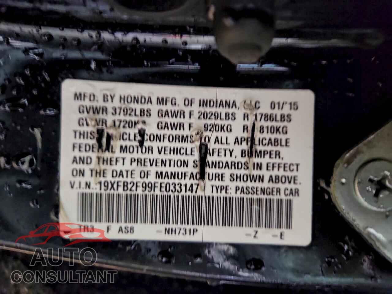 HONDA CIVIC 2015 - 19XFB2F99FE033147