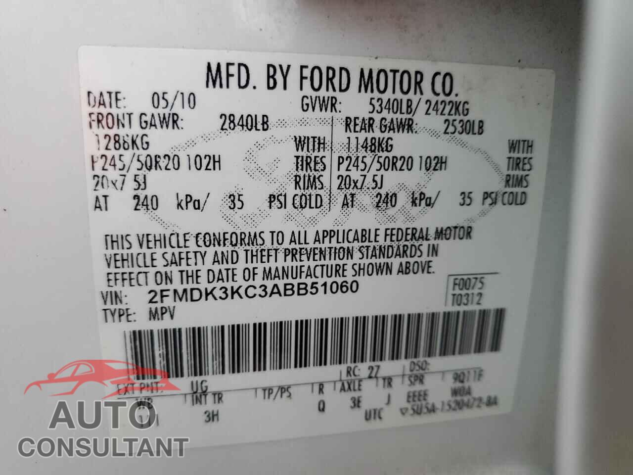 FORD EDGE 2010 - 2FMDK3KC3ABB51060