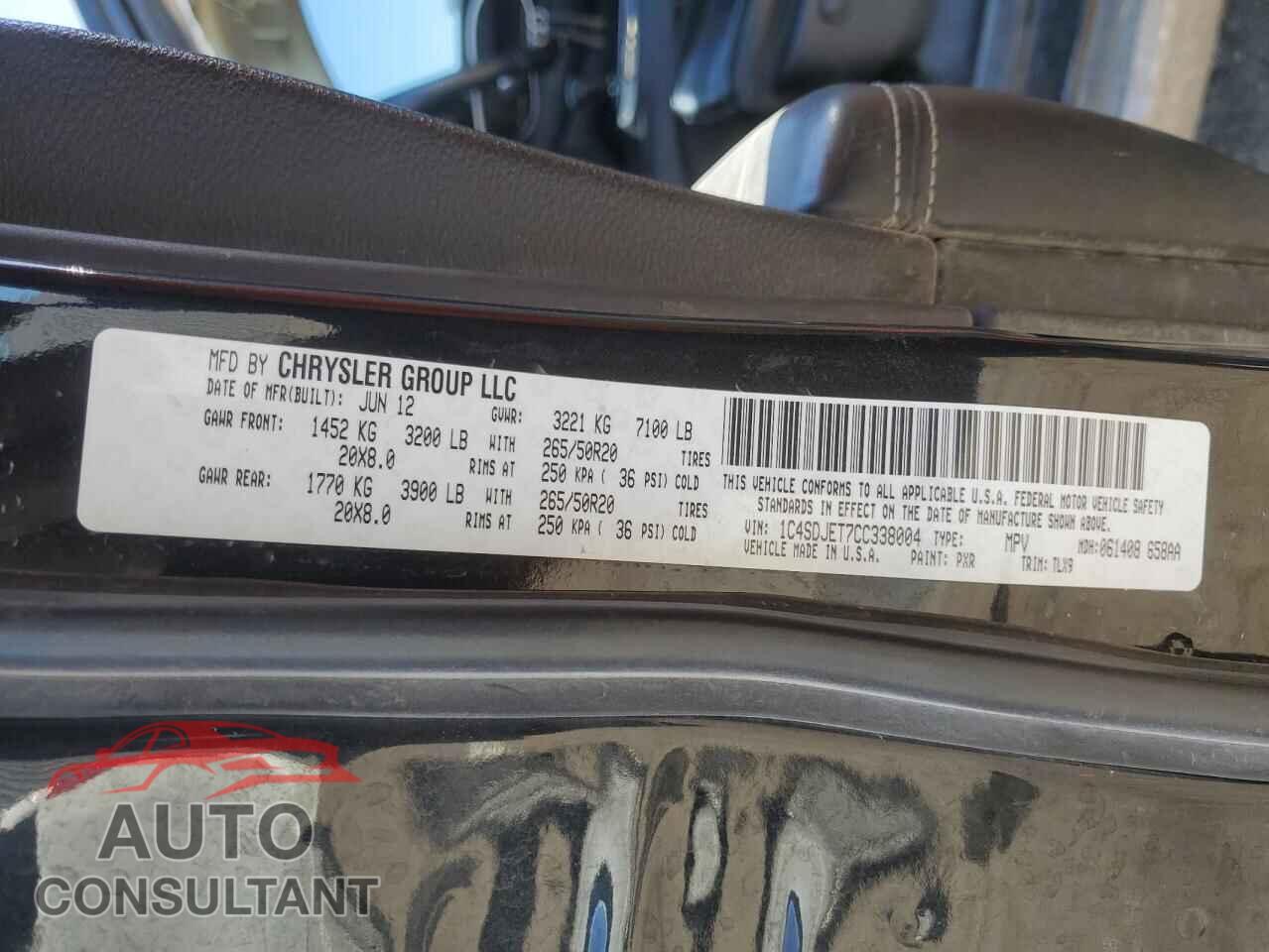 DODGE DURANGO 2012 - 1C4SDJET7CC338004