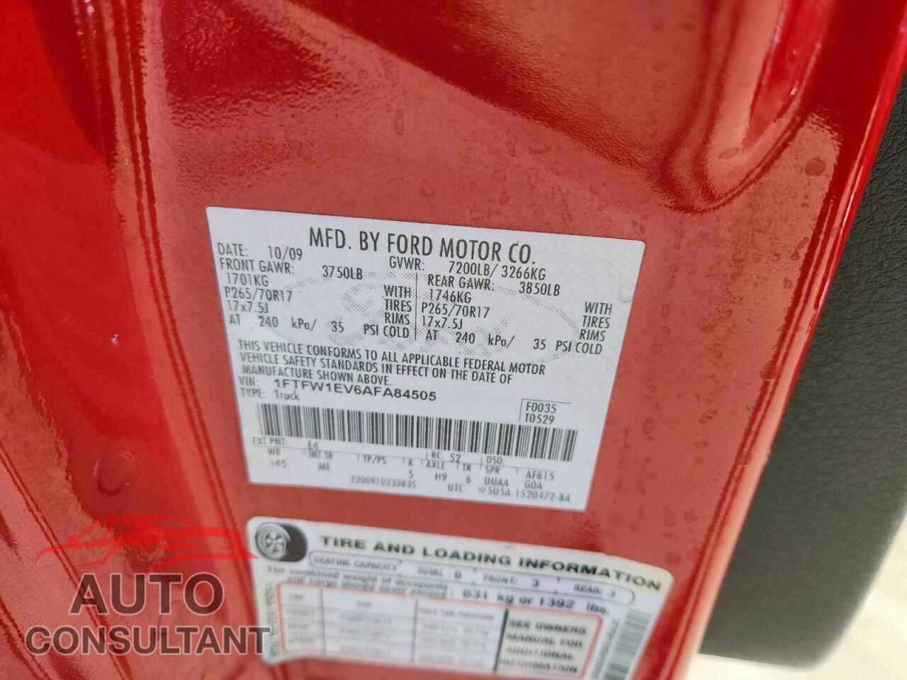 FORD F-150 2010 - 1FTFW1EV6AFA84505