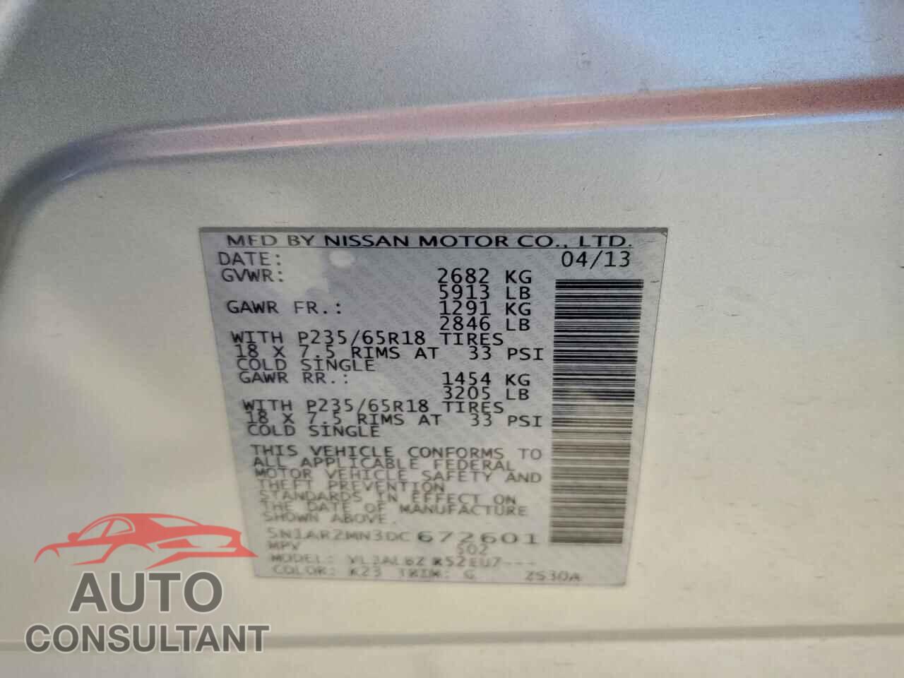 NISSAN PATHFINDER 2013 - 5N1AR2MN3DC672601