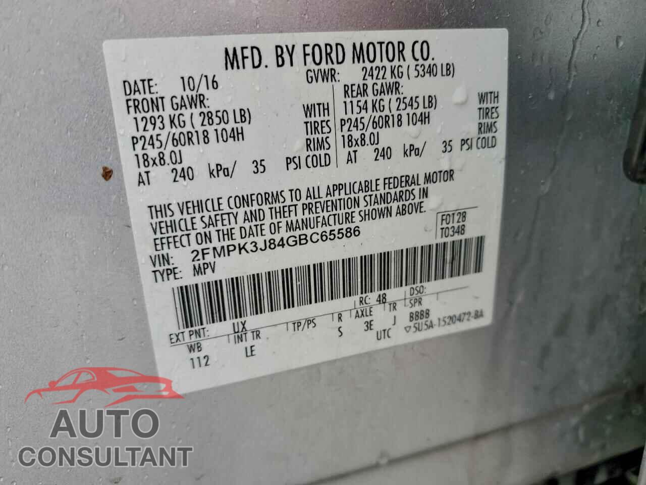 FORD EDGE 2016 - 2FMPK3J84GBC65586