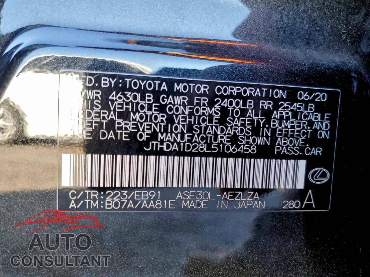 LEXUS IS 2020 - JTHDA1D28L5106458