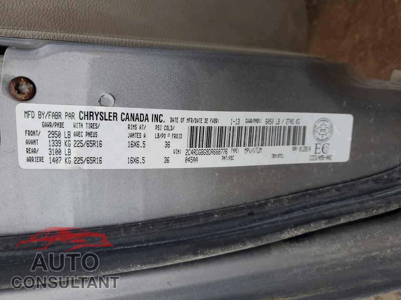 DODGE CARAVAN 2013 - 2C4RDGBG9DR668776