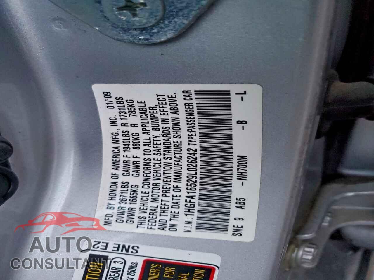 HONDA CIVIC 2009 - 1HGFA16529L026242