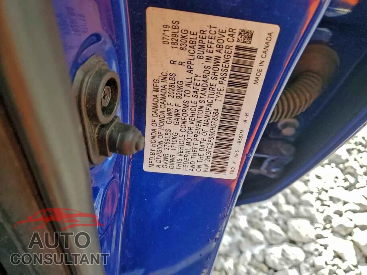 HONDA CIVIC 2019 - 2HGFC2F66KH578564