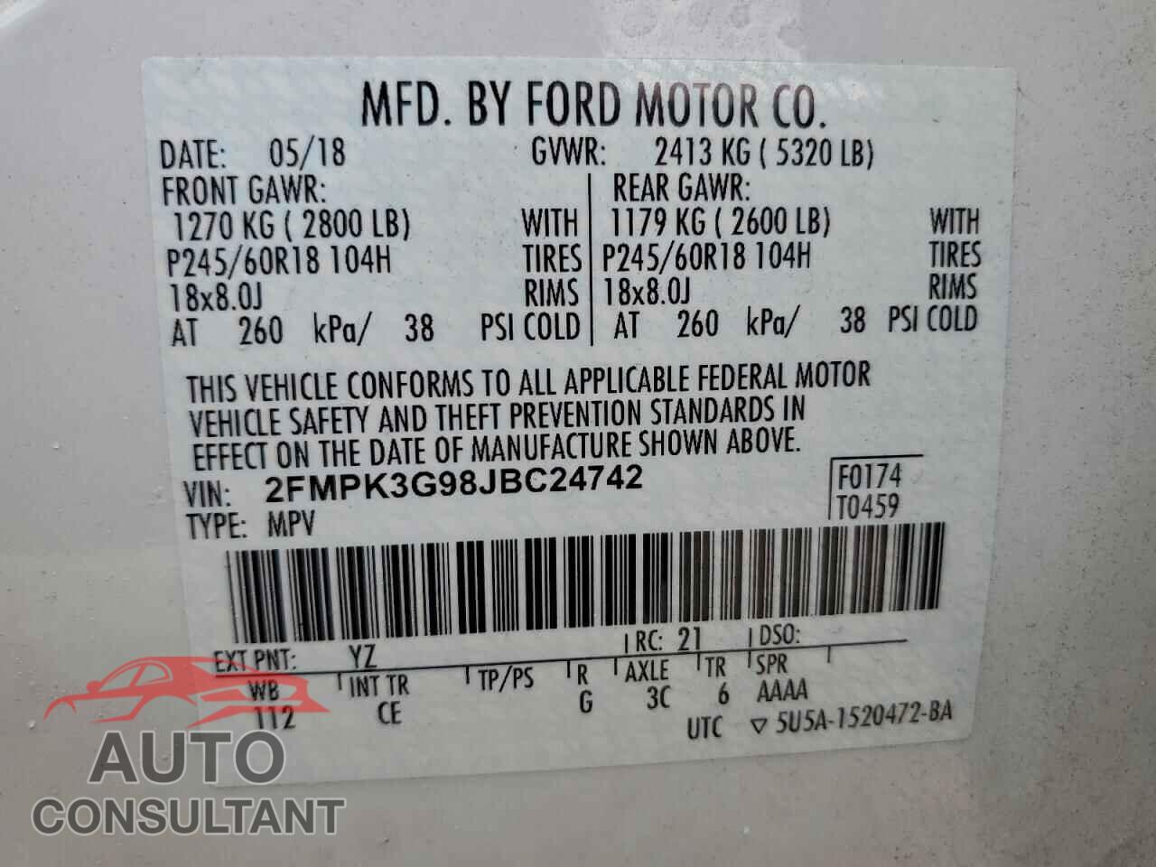 FORD EDGE 2018 - 2FMPK3G98JBC24742