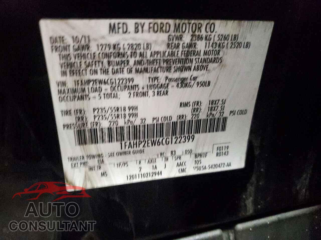 FORD TAURUS 2012 - 1FAHP2EW6CG122399