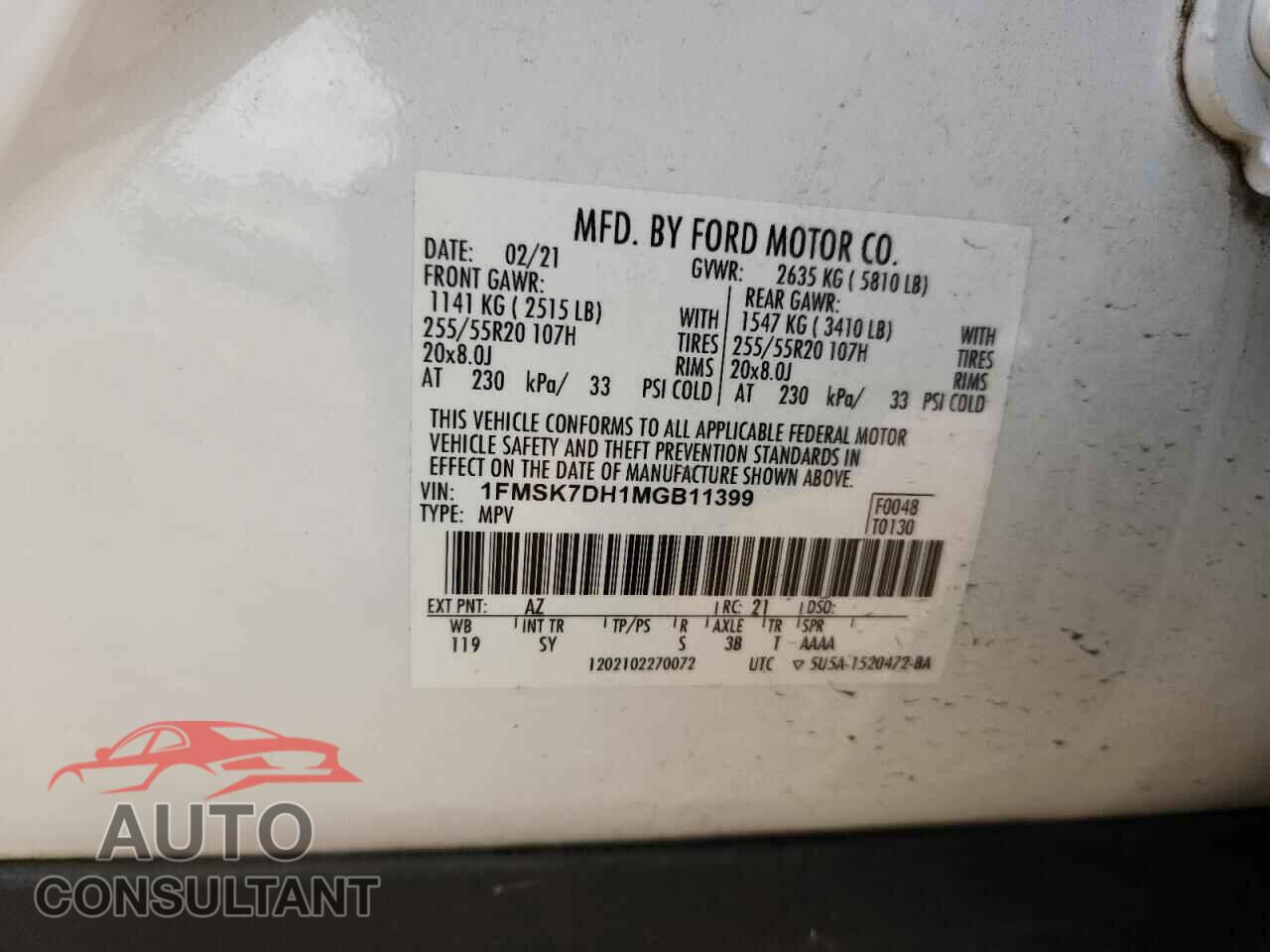 FORD EXPLORER 2021 - 1FMSK7DH1MGB11399