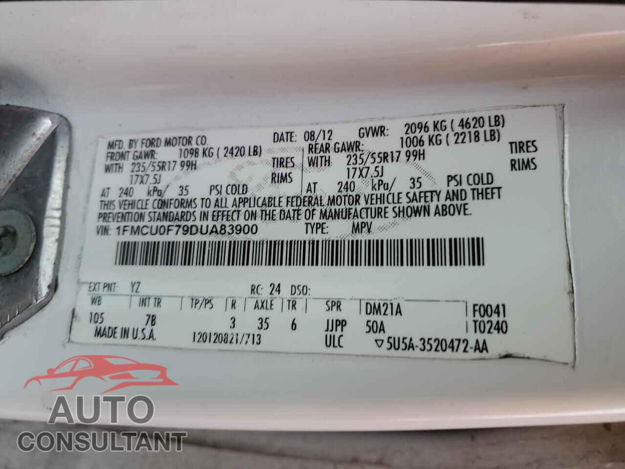 FORD ESCAPE 2013 - 1FMCU0F79DUA83900