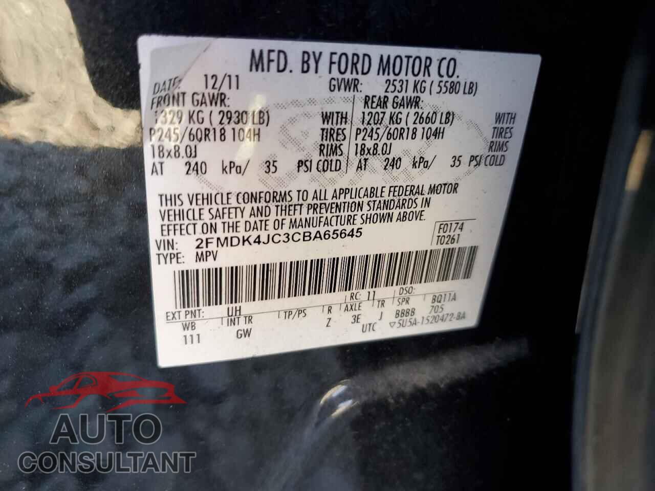 FORD EDGE 2012 - 2FMDK4JC3CBA65645